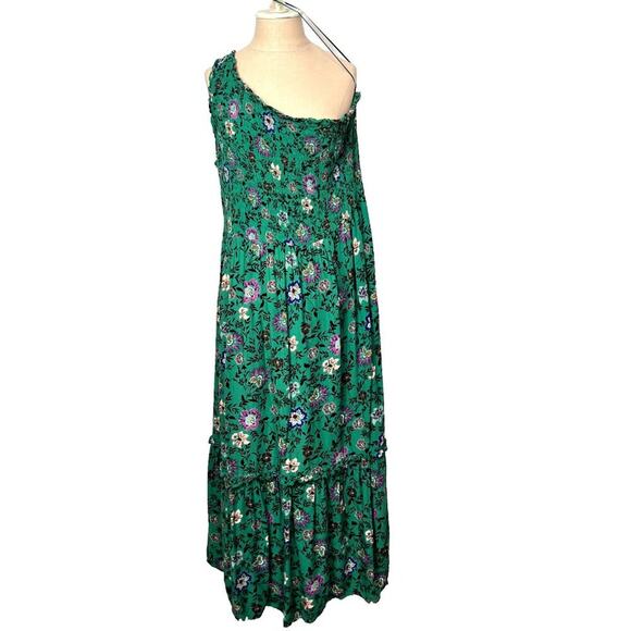 Knox Rose Dress Women's Plus XXL Green One Shoulder Aline Smocked Tiered Floral - Picture 2 of 11